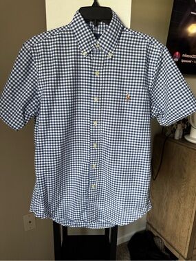 Ralph Lauren Blue and White Gingham Short-Sleeve Button-Down Shirt